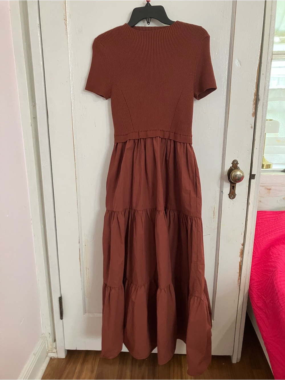 Rust Brown Short-Sleeve Tiered Maxi Dress